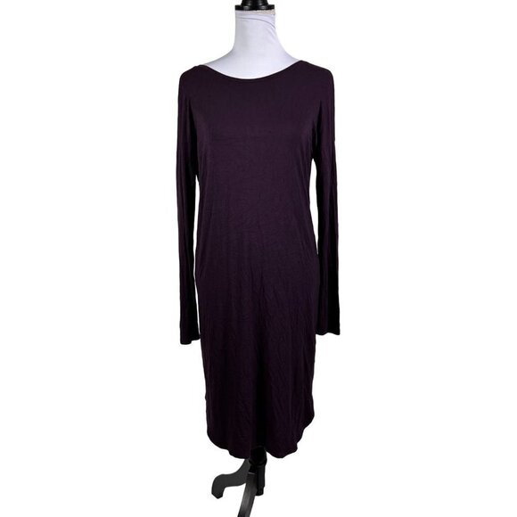 Babaton Aritzia Jaco Dress Dark Purple Long Sleeve Knee Length Open Back Small - Picture 1 of 12